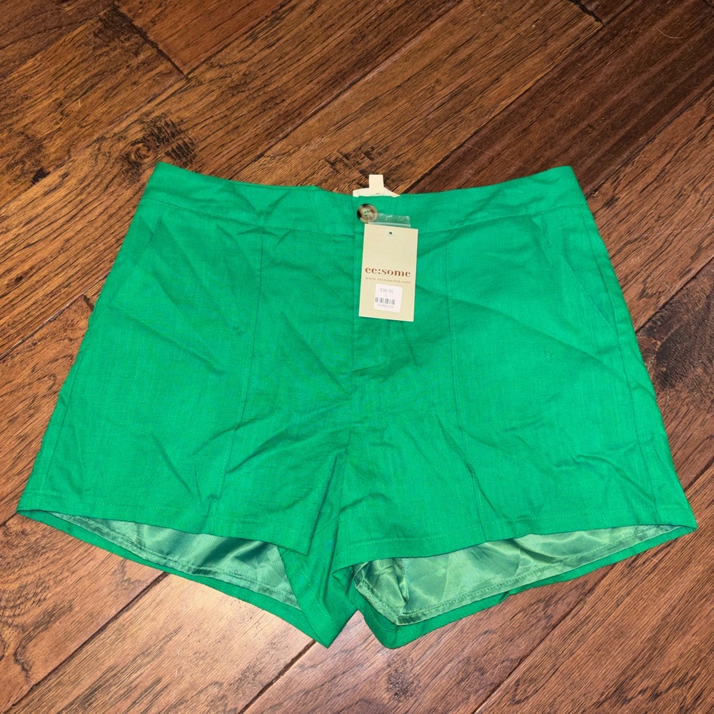 eesome Bright Green High-Waist Tailored Shorts